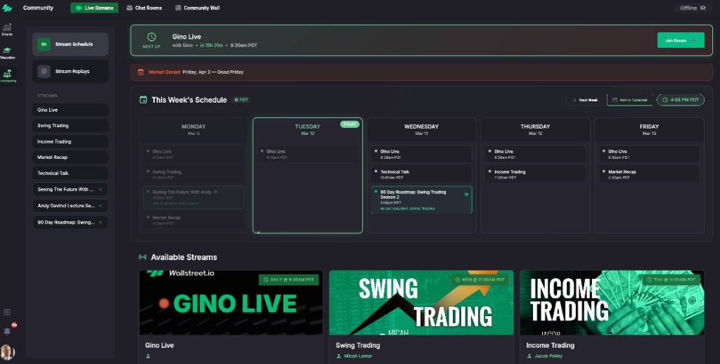 Live streams weekly schedule